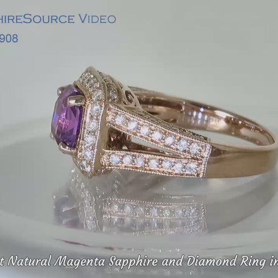 Natural Magenta Pink-Purple Sapphire and Split Shank Diamond Ring in 14k rose gold (GR-5908)
