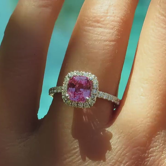 Natural Pink Sapphire and Diamond Ring in 14k white gold (SSR-5974)