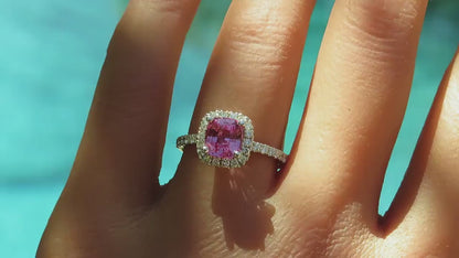 Natural Pink Sapphire and Diamond Ring in 14k white gold (SSR-5974)