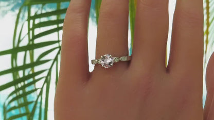 Natural Round Light Pink Sapphire and Diamond Ring in 14k white gold (SPR-148)