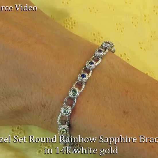 Natural Rainbow Sapphire Bracelet in 14k white gold with Bezel Set Sapphires -7 inch (SSB-4015)