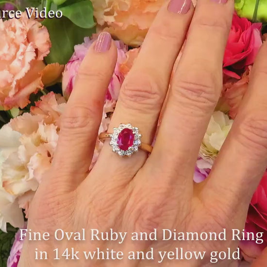 Natural Ruby and Real Diamond Ballerina Ring in Two Tone Yellow and White Gold for sale (R-5786)