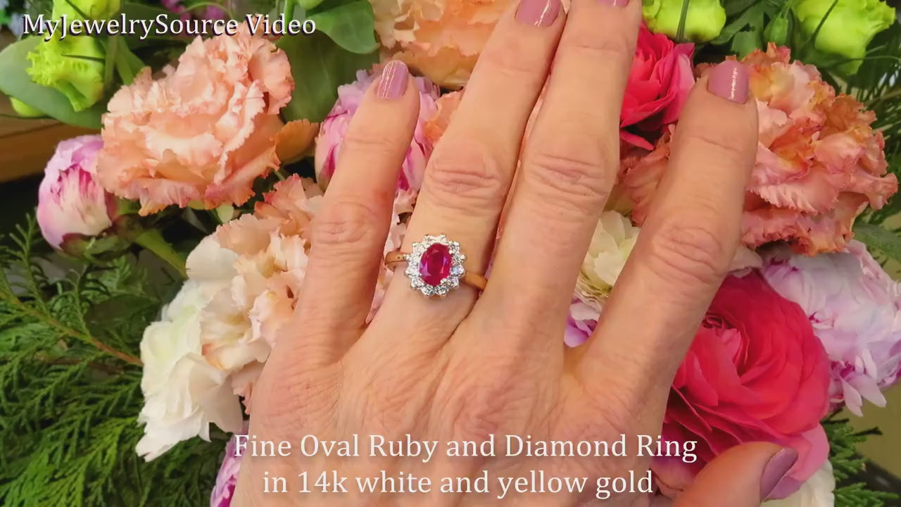 Natural Ruby and Real Diamond Ballerina Ring in Two Tone Yellow and White Gold for sale (R-5786)