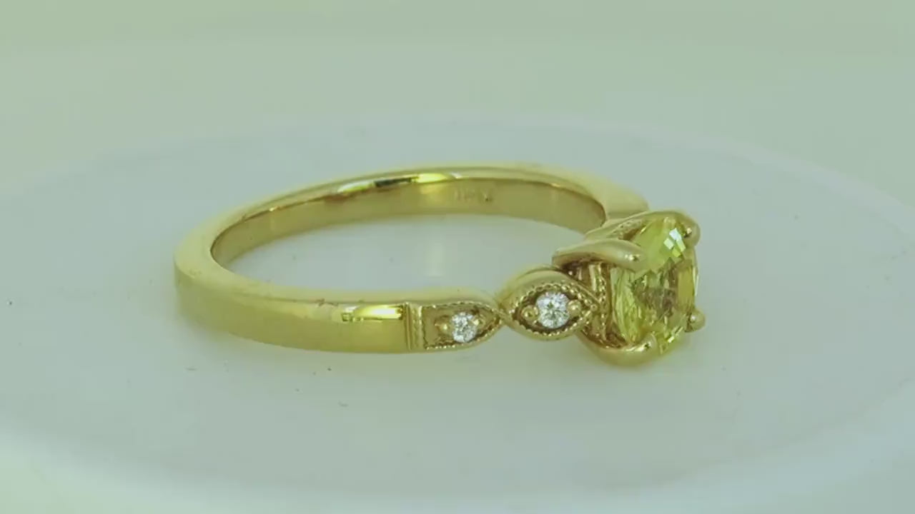 Round Natural Yellow Sapphire and Diamond Ring in 14k yellow gold (SYR-123)