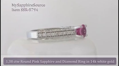 Antique Inspired Round Natural Pink Sapphire and Diamond Ring in 14k white gold (SSR-5794)