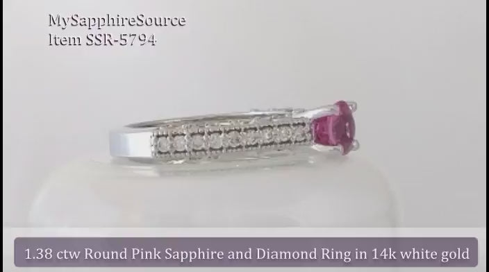 Antique Inspired Round Natural Pink Sapphire and Diamond Ring in 14k white gold (SSR-5794)
