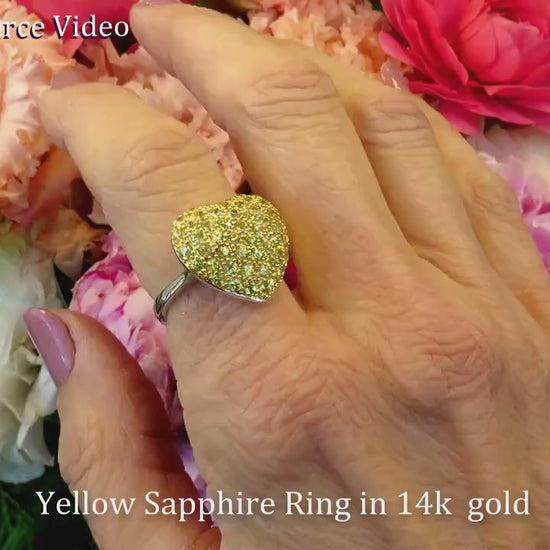 Natural Yellow Sapphire Pave Set Heart Ring in 14k white gold for sale (item SSR-5933)