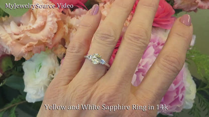 Oval Yellow Sapphire and Round White Sapphire Three Stone Engagement Ring in 14k gold (SSR-5836-WS)