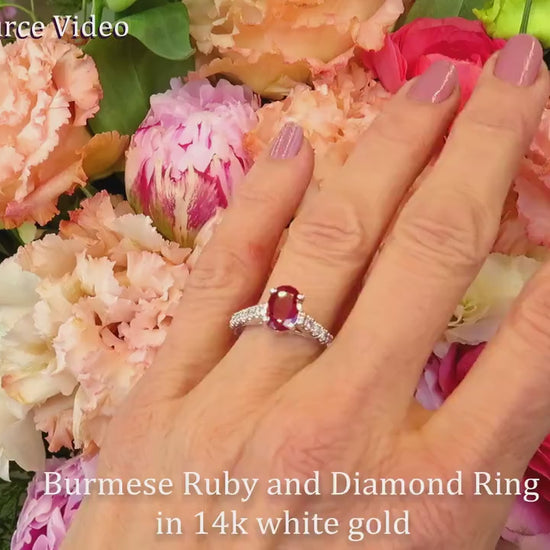 Oval Natural Burmese Ruby and Diamond Ring in 14k white gold (R-5723)