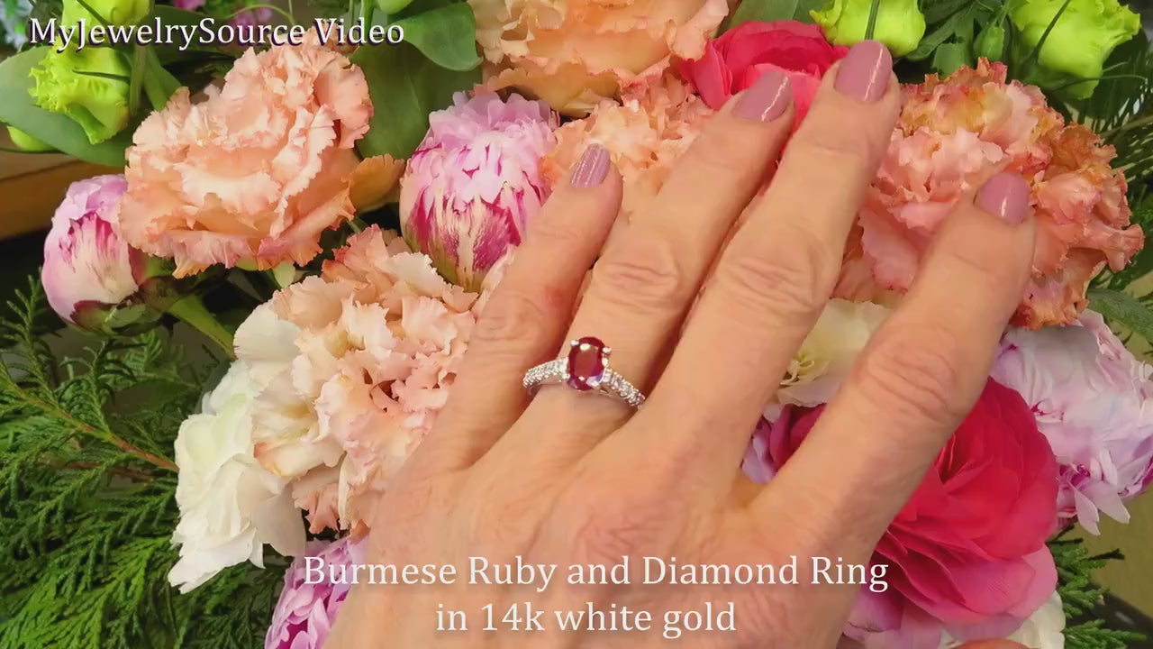 Oval Natural Burmese Ruby and Diamond Ring in 14k white gold (R-5723)