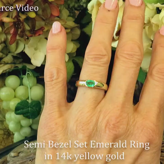 East West Set Natural Emerald Solitaire Ring in solid 14k yellow gold for sale (E-5485)