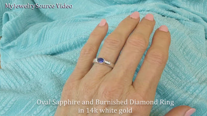 Semi Bezel, East West Set Oval Natural Blue Sapphire and Diamond Band Ring in solid 14k white gold (SSR-5153)