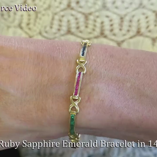 3 carat Natural Ruby, Sapphire, Emerald Tennis Bracelet in 14k yellow gold (SSB-4018)