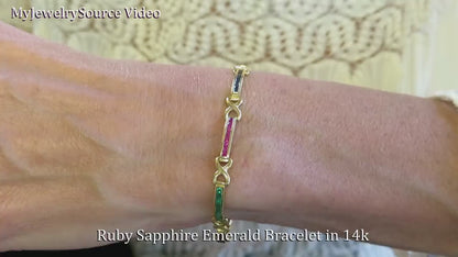 3 carat Natural Ruby, Sapphire, Emerald Tennis Bracelet in 14k yellow gold (SSB-4018)