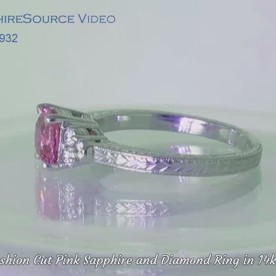 1 carat Untreated Unheated Pink Sapphire Ring with Fancy Engraving in 14k White Gold (GR-5932)