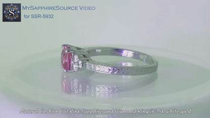 1 carat Untreated Unheated Pink Sapphire Ring with Fancy Engraving in 14k White Gold (GR-5932)