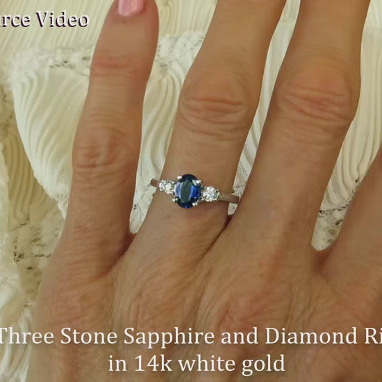 Natural Blue Sapphire and Diamond Ring in 14k white gold (SSR-5837)