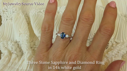 Natural Blue Sapphire and Diamond Ring in 14k white gold (SSR-5837)