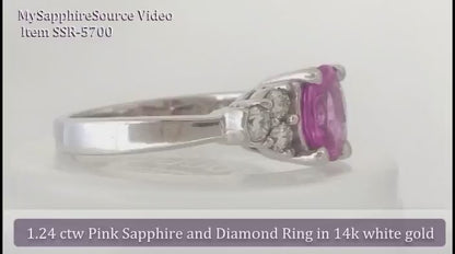 Natural Pink Sapphire and Round Diamond Ring in 14k white gold (SSR-5700)