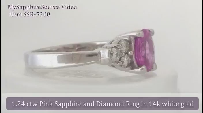 Natural Pink Sapphire and Round Diamond Ring in 14k white gold (SSR-5700)