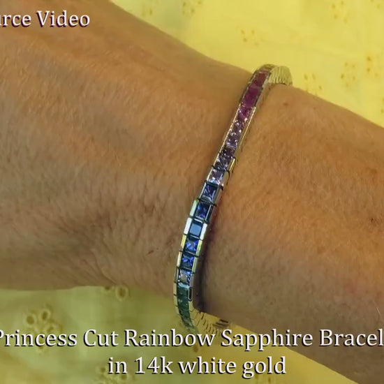 Princess Cut Natural Rainbow Sapphire Bracelet with channel setting in 14k white gold (SSB-4057)