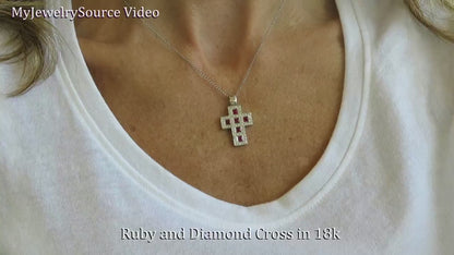 Bold Natural Ruby and Diamond Cross Pendant in 18k white gold (SSP-5045)