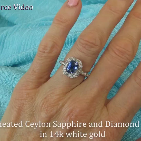 Natural Unheated 2 carat Sapphire and Diamond Engagement Ring in 14k white gold (SSR-5819)