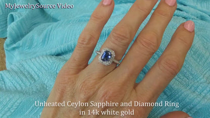 Natural Unheated 2 carat Sapphire and Diamond Engagement Ring in 14k white gold (SSR-5819)