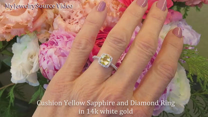 1.6 carat Cushion Cut Yellow Sapphire and Diamond Halo Engagement Ring in 14k White Gold for sale (item SSR-5618))