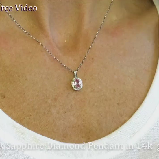 Natural Baby Pink Sapphire Pendant Neckalce in solid 14k white gold for sale (SSP-5093)