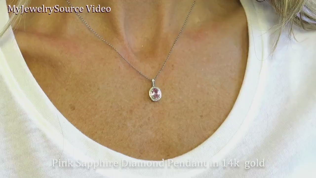 Natural Baby Pink Sapphire Pendant Neckalce in solid 14k white gold for sale (SSP-5093)