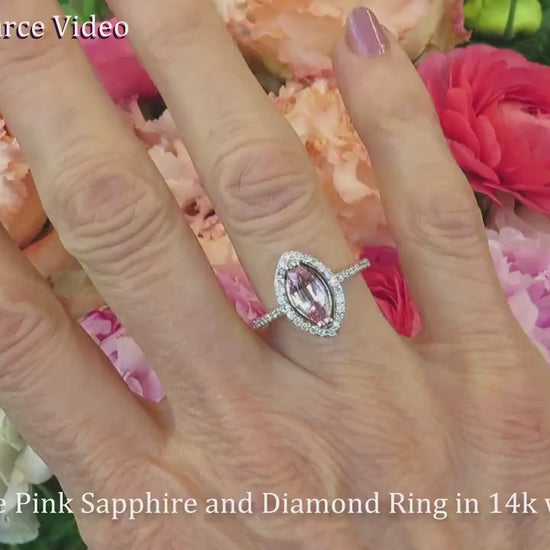 Marquise Light Natural Pink Sapphire Ring - Sapphire and Diamond Ring - 14k white gold - MySapphireSource