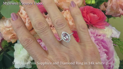 Marquise Light Natural Pink Sapphire Ring - Sapphire and Diamond Ring - 14k white gold - MySapphireSource