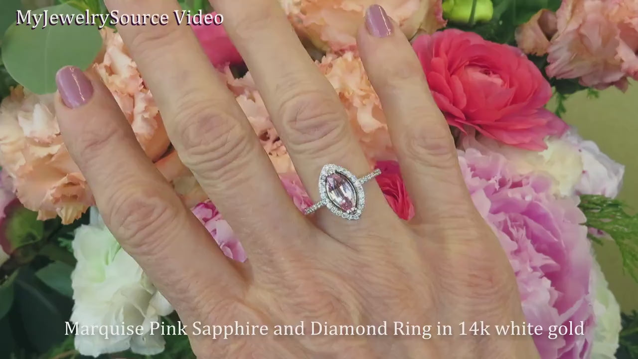 Marquise Light Natural Pink Sapphire Ring - Sapphire and Diamond Ring - 14k white gold - MySapphireSource