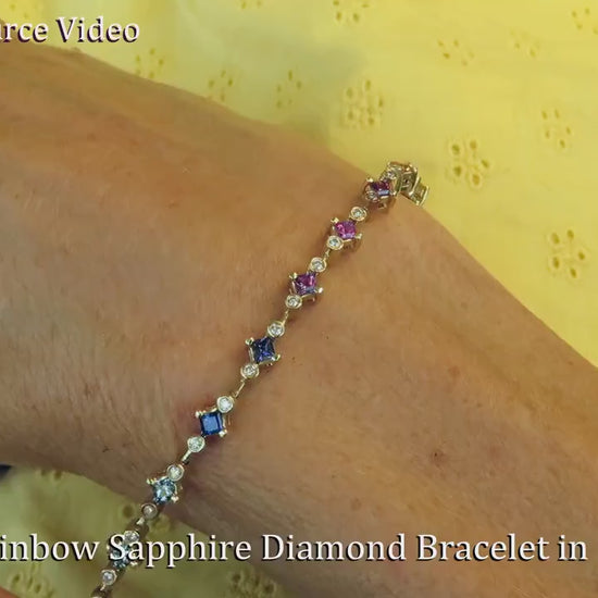Natural Rainbow Sapphire Bracelet with Alternating Diamonds in 14k Yellow Gold - 7 inch (SSB-4025)