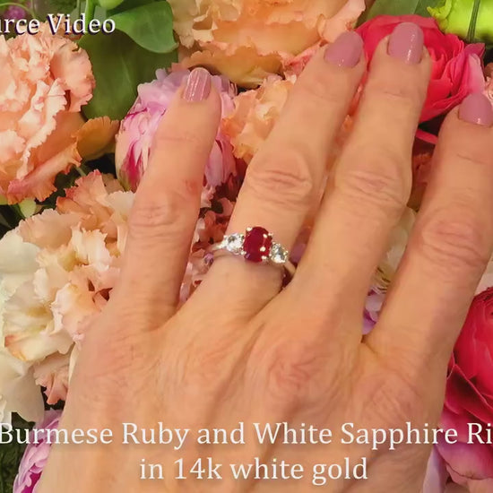Natural Burmese Ruby and White Sapphire Engagement Ring in 14k white gold (GR-5957)