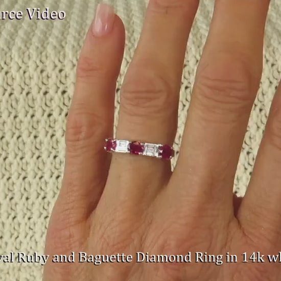 East West Set Natural Ruby Anniversary Band Ring with Baguette Diamonds Set in 14k white gold (SSR-5462)