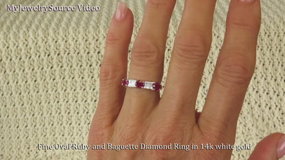 East West Set Natural Ruby Anniversary Band Ring with Baguette Diamonds Set in 14k white gold (SSR-5462)
