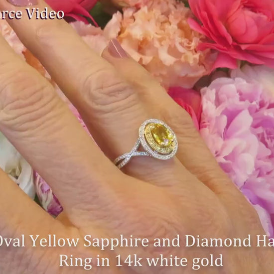 Natural Oval Yellow Sapphire Double Halo Engagement Ring and Band Set (SSR-5727)