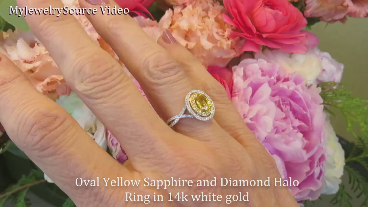 Natural Oval Yellow Sapphire Double Halo Engagement Ring and Band Set (SSR-5727)