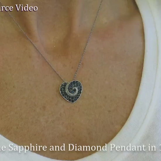 Natural Blue Sapphire Heart Pendant with Pave Set Sapphires in Real 14k white gold for sale (SSP-5060)