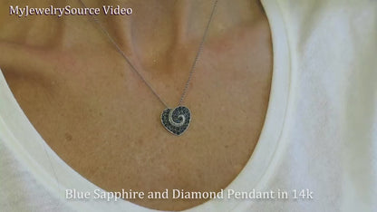 Natural Blue Sapphire Heart Pendant with Pave Set Sapphires in Real 14k white gold for sale (SSP-5060)