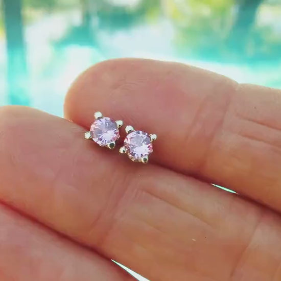 Round Natural Bubble Gum Pink Sapphire Stud Earrings in 14k white gold for sale (SSE-55111)