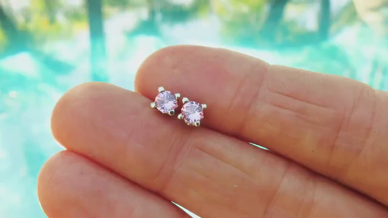 Round Natural Bubble Gum Pink Sapphire Stud Earrings in 14k white gold for sale (SSE-55111)