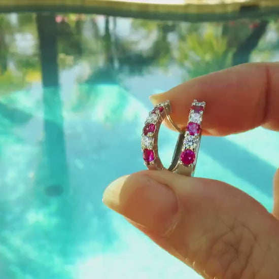 Round Natural Pink Sapphire and Diamond Earrings in 14k white gold (SSE-5033)