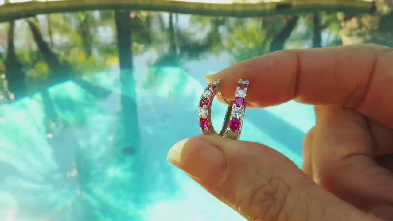 Round Natural Pink Sapphire and Diamond Earrings in 14k white gold (SSE-5033)