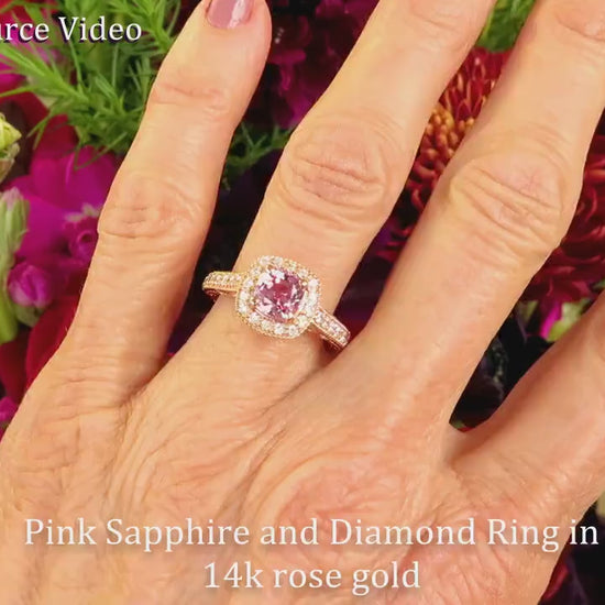Rose Gold Pink Sapphire Engagement Ring with Diamond Halo Ring for sale (SSR-5961)