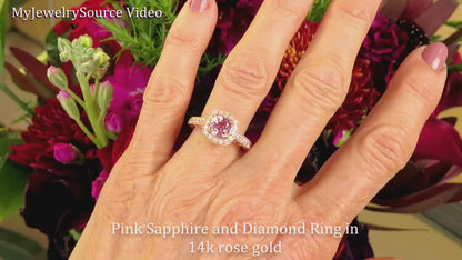 Rose Gold Pink Sapphire Engagement Ring with Diamond Halo Ring for sale (SSR-5961)
