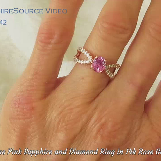Natural Pink Sapphire Ring in 14k Rose Gold Split Shank Diamond Setting (SPR-142)
