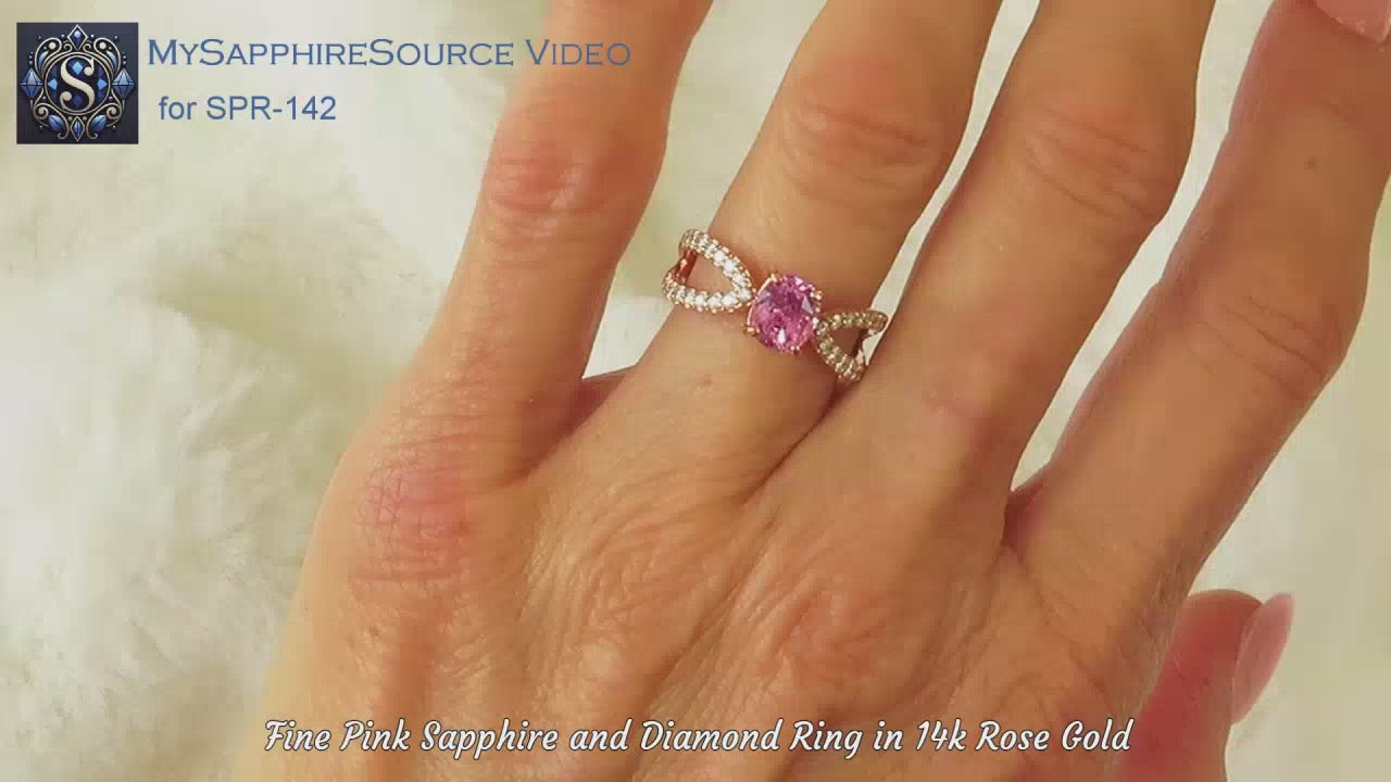 Natural Pink Sapphire Ring in 14k Rose Gold Split Shank Diamond Setting (SPR-142)